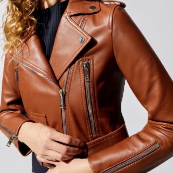LTH JKT Mya Cropped Biker Cognac Brown Jacket NWT - Picture 5 of 10